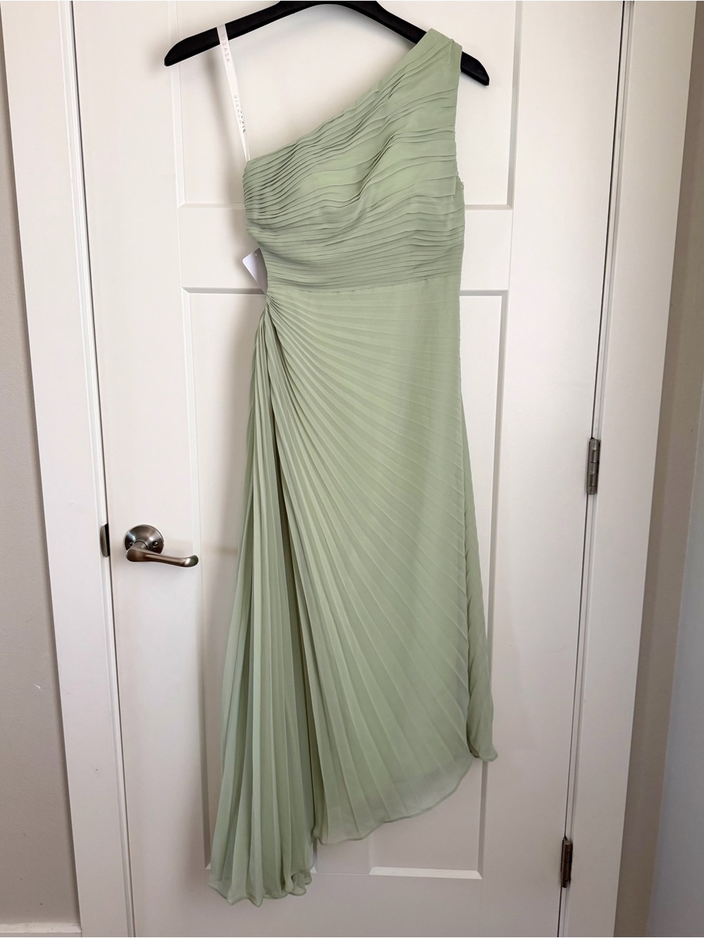 Azazie One-Shoulder Sage Green Pleated Gown